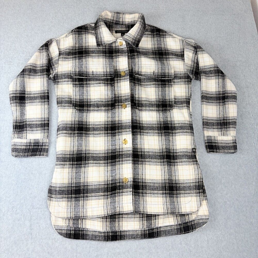 BANANA REPUBLIC Plaid Flannel Shacket Shirt Jacket Women’s XS Black Ivory
